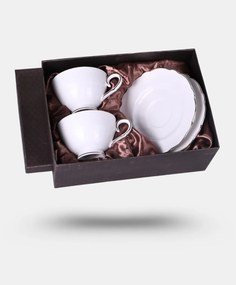 Fehér porcelán csésze domború mintával két személyes készlet Veroni Virginia