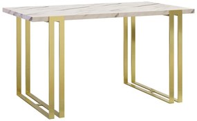 Asztal Comfivo 179Fehér márvány, Aranysárga, 76x80x140cm, Hosszabbíthatóság, Laminált forgácslap, Fém