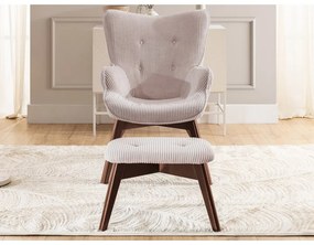 Világos rózsaszín kordbársony fotel lábtartóval Niko – Ropez