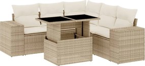 vidaXL 6 részes bézs polyrattan kerti ülőgarnitúra párnával