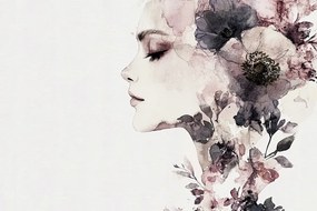 Fotótapéta Flizelina Figura Portré Arc Nő Virágok 152,5x104 ragasztó