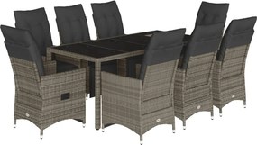 vidaXL 9 részes szürke polyrattan kerti bisztrógarnitúra párnákkal