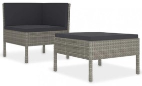 2 részes szürke polyrattan kerti bútorszett párnákkal