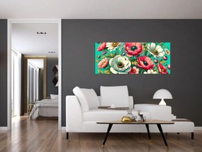 Kép - Virágok kék háttéren (120x50 cm)