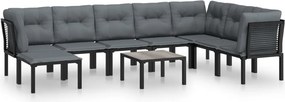 vidaXL 9 részes fekete-szürke polyrattan kerti ülőgarnitúral