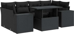 vidaXL 7 részes fekete polyrattan kerti ülőgarnitúra párnával