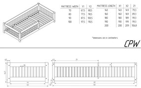 Natúr színű ágyneműtartós gyerekágy kihúzható pótággyal, ágyráccsal 90x200 cm CPW – Adeko