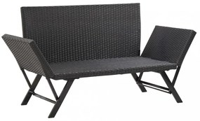 fekete polyrattan kerti pad párnákkal 176 cm