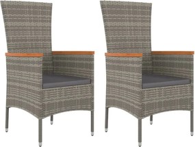 vidaXL 2 db szürke polyrattan kerti szék párnával