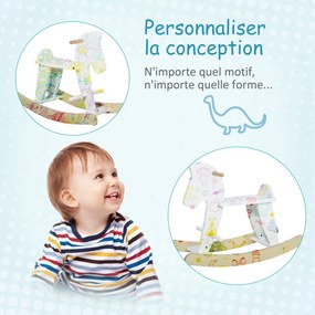 HOMCOM Fa Hintaló - Hinta Játék Fogantyúkkal, Lábpihenővel és Biztonsági Megállítókkal - Fehér és Természetes Fa Plywood MDF | Aosom