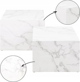 2 Db-os Négyzet Alakú Dohányzóasztal Szett modern fehér márvány utánzat