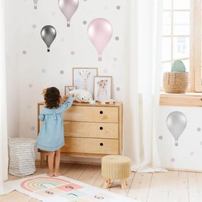INSPIO Falmatrica gyerekszobába - Rózsaszín, szürke hőlégballonok