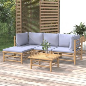 5 részes bambusz kerti ülőgarnitúra világosszürke párnákkal