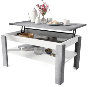 Átalakítható konferenciasztal emelhető lappal és polccal ADEN szürke beton/fehér