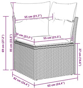 vidaXL Kerti Kanapé Szett tárolóval 9 pcs Fekete Poli rattan