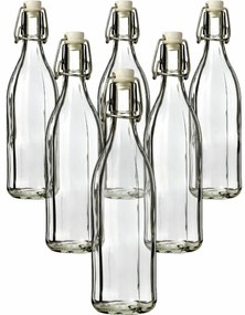Üvegpalack klipszes záródással, 1 l, 6 db, 1 l