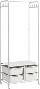 HOMCOM Modern Kabátállvány Cipőtartóval, 8 Akasztóval, 4 Kosárral, Görgős Bejárati Kabátállvány Acél Váz 63x37x153 cm Fehér | Aosom