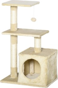PawHut kaparófa macskáknak, háncs posztokkal és mászókerettel, plüss macska játékkal, bézs, 50 x 30 x 81,5 cm | Aosom