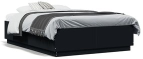 fekete szerelt fa ágykeret LED-del 135 x 190 cm