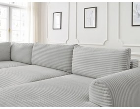 Világosszürke kordbársony kinyitható sarokkanapé (jobb oldali-U alakú) Lucien – Bobochic Paris