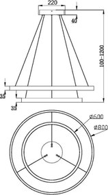 Maytoni RIM MOD058PL-L74BS3K Függeszték 2x88W/LED 3000K 5200LM IP20