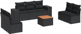vidaXL 8 részes fekete polyrattan kerti ülőgarnitúra párnákkal