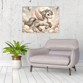 Üveg kép - Egyszarvú a felhőkben (70x50 cm)