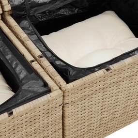 14 részes kertkanapé szett párnákkal Bézs Poli Rattan Akác, 2-fős kertkanapé tárolóval és párnákkal Bézs Poli Rattan, 4 részes kert étkező szett párnákkal Bézs Poli Rattan Akác