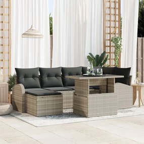 7 részes Kert Sofa Szett Párnákkal Világosszürke Poli Rattan