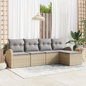 Kerti Kanapé Szett 5 pcs bézs és világosszürke Poli rattan