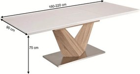 Étkezőasztal, nyitható, MDF+acél, fehér extra HG/tölgy sonoma, 160x90 cm, DURMAN