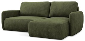 Zöld zsenília kinyitható-tárolóhelyes sarokkanapé (jobb oldali-heverő résszel) Lilo – Makamii