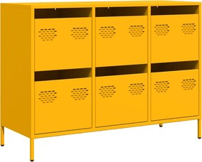 vidaXL mustársárga hideghengerelt acél tálalószekrény 101,5x39x73,5 cm