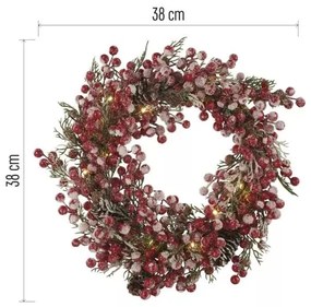 LED díszes karácsonyi koszorú, 38 cm, 3x AA, beltéri, meleg fehér, időzítő