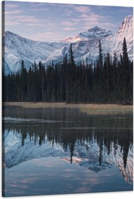 Vászonkép Tópart Víz Erdők Hó hegyek 60x90 cm