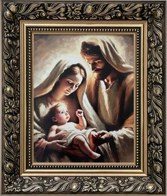 Vászonkép 35x30 Szent Család Jézus Krisztus József Mária Arany Díszített Keret