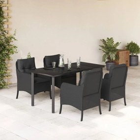 5 részes fekete polyrattan kerti étkezőgarnitúra párnákkal