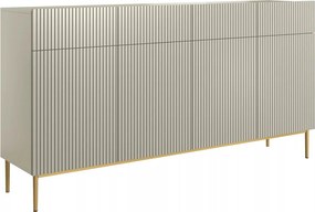 Nicole négyajtós komód 200 cm, fiókos, bordázott előlap - kasmír / arany lábak