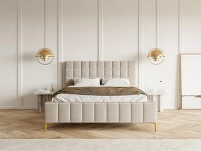 Franciaágy 180 cm Sheldona 180 (ágyráccsal) (tárolóhellyel) (bézs szürke + arany). 1099758