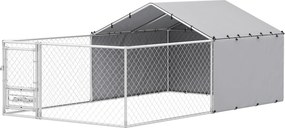 PawHut Kutyakenel UV-álló Vízálló Tetővel és Forgatható Tálakkal, Kutya Kennel Közepes és Nagy Kutyák Számára Acél Zárható Ajtóval, 400x230x150 cm, Ez