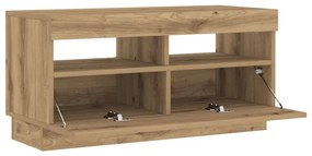 kézműves tölgyszínű szerelt fa TV-szekrény LED-ekkel 80x35x40cm