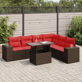 14 részes barna polyrattan akácfa kerti ülőgarnitúra párnákkal