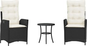 vidaXL 3 részes fekete polyrattan bisztrógarnitúra párnával