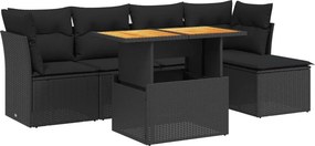vidaXL 6 részes fekete polyrattan kerti ülőgarnitúra párnákkal