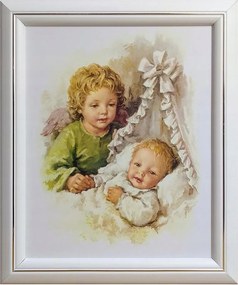 Vászonkép 23x28cm Őrangyal a gyermek felett (zöld póló) Keret...