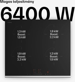 Klarstein Velaire indukciós főzőlap, elegáns, minimalista, nagy teljesítményű, 4 főzőzóna, 7400 W, 60 cm