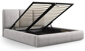 Világosszürke kárpitozott ágyneműtartós franciaágy ágyráccsal 140x200 cm Brody – Mazzini Beds