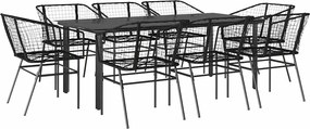 vidaXL 9 részes fekete polyrattan üveg kerti étkezőgarnitúra