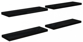 4 db magasfényű fekete MDF lebegő fali polc 80 x 23,5 x 3,8 cm