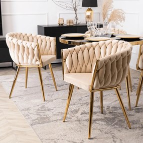 Elegáns Krémszínű Bársony Étkezőszék Arany Lábbal. CAPI